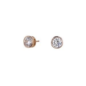 Boucles d'oreilles hip hop en acier titane avec zircone cubique ronde en or rose poli