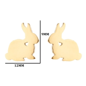 Goldene hohle Herz-Hasen-Ohrstecker in minimalistischer Tierform 9mm x 12mm