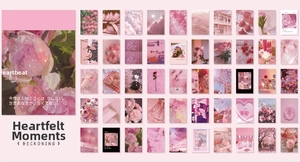 Detail view of 50 pieces pink aesthetic decorative card collection for DIY scrapbooking
