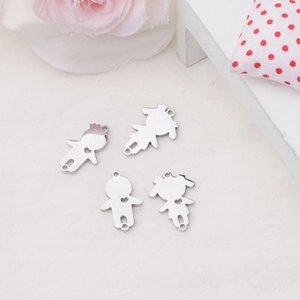 Mirror polished stainless steel boy and girl pendants with heart cutouts for jewelry DIY