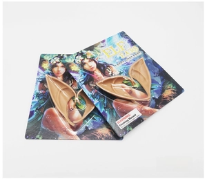 Latex elf ears for cosplay in individual packaging with fantasy character illustrations