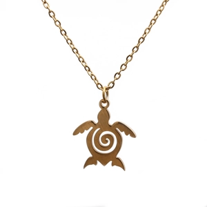 Polished gold stainless steel turtle pendant necklace with hollow spiral shell design