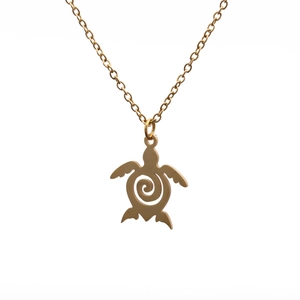 Turtle Pendant Necklace Polished Stainless Steel Hollow Spiral Sea Life Jewelry For Men Women