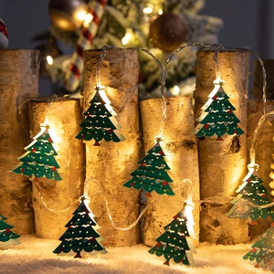 Christmas LED String Lights Wrought Iron Santa Claus Snowman Bell Warm White Lighting Festive Tree Hanging Decorations