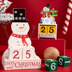 Calendario Dell'Avvento Di Natale In Legno Blocchi Per Conto Alla Rovescia Ornamento Da Scrivania Pupazzo Di Neve Arredo Festivo