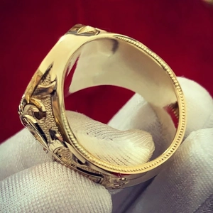 Vintage eagle alloy ring for men featuring detailed engravings and beaded edges