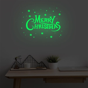 Adesivi Murali Di Natale Fluorescenti Nel Buio Decalcomanie PVC Scritta Merry Christmas Stelle Fiocchi Di Neve Casa