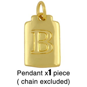 Gold rectangular pendant featuring embossed letter B on a minimalist polished metal plate