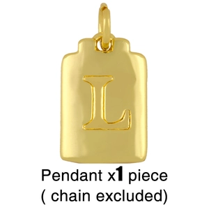 Detailed view of a gold-plated Cuban style rectangular letter L pendant without chain