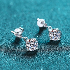 Sparkling S925 sterling silver drop earrings with round brilliant cut moissanite stones