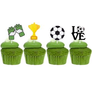 Fußball Cupcake Deko-Set mit Trophäen und Handschuhen für WM Sport-Motto-Partys