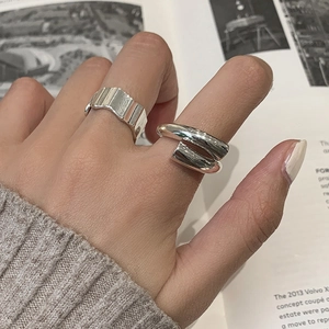 Vintage Irregular Geometric Open Rings For Women Antique Silver Plated Copper Line Wide Band Finger Rings Fashion Hip Hop Jewelry