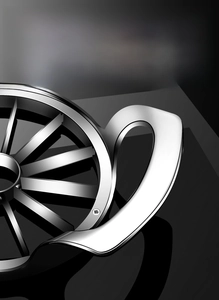 Close-up of polished zinc alloy apple slicer with mirror finish and stainless blades