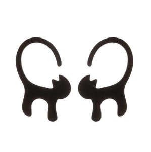 Minimalist black cat-shaped stainless steel drop earrings with curved tail hooks