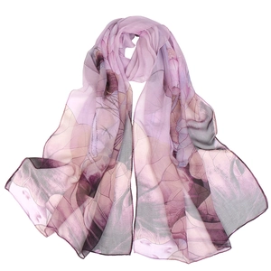 Pink lotus flower print silk scarf made of thin georgette for beach sun protection