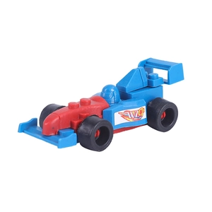 DIY assembly building block race car toy for kids in vibrant red and blue color design