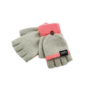Mitaines convertibles tricotées gris et rose pour enfants avec bouton en bois