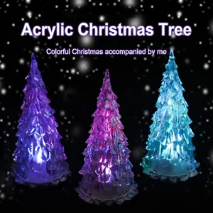 Three-piece acrylic LED Christmas tree ornaments with purple, pink and blue glowing lights