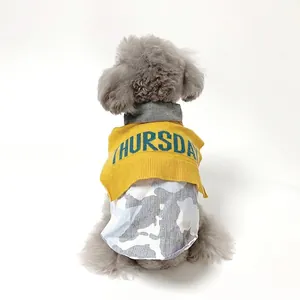 Yellow Thursday knit vest with camo undershirt for small dogs and poodles
