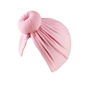 Detailansicht der rosa Baby Turban Mütze mit Donut-Knoten und elastischem Strickgewebe