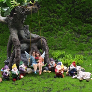 Miniature garden flower fairy set with gnomes and sheep for outdoor landscape decor