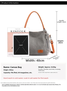 Detail view of grey canvas tote bag dimensions 40x28x14cm with iPad and A4 magazine for scale