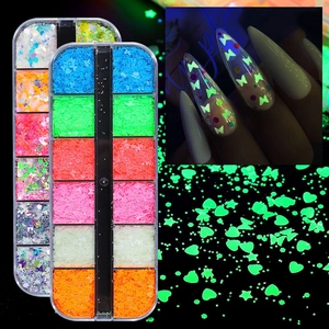 Luminous Nail Art Sequins Glow In The Dark Butterfly Heart Star Moon Shapes Plastic Manicure Decoration DIY Fluorescent