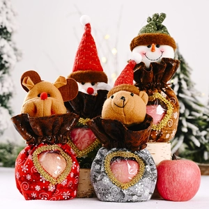 Christmas cartoon candy bags with clear windows featuring Santa, Reindeer, and Snowman