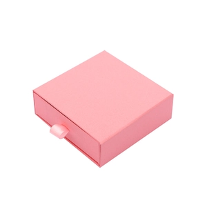 Pink square drawer jewelry box with satin ribbon handle for rings and earrings
