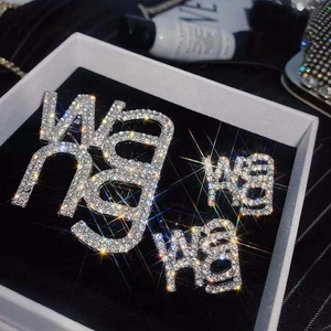 Letter Brooch And Stud Earrings Alloy Rhinestone Anti-Exposure Safety Pin Jewelry With Silver Earring Post For Women