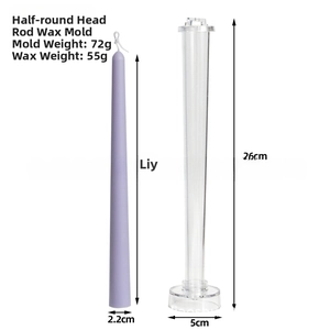 Detailed dimensions of 26cm semi-circle head acrylic mold and lilac taper candle
