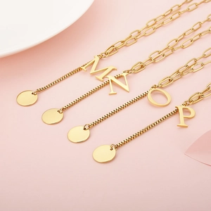 Minimalist gold-plated stainless steel letter necklaces with dual-style chains for women