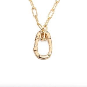 Hip Hop Oval Carabiner Pendant Necklace Copper Colorful Zircon Micro Inlaid Paperclip Chain Fashion Jewelry