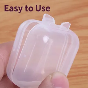 Mini transparent plastic storage box with hinged lid for jewelry and small parts