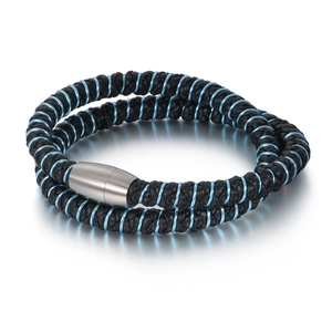 Bracelet En Cuir Véritable Tressé Pour Homme Avec Fermoir Magnétique En Acier Inoxydable Double Couche Style Punk Mode