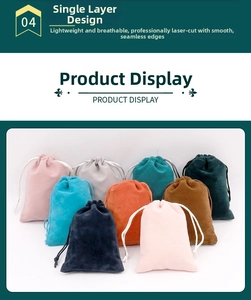 Macro detail of assorted color drawstring velvet pouches for jewelry packaging
