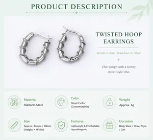 Detailed close-up of retro thorn vine hoop earrings made of durable polished steel