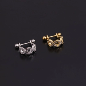Boucles d'oreilles cartilage en U en acier inoxydable avec zircons argent et or