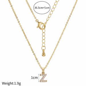Gold letter Z pendant necklace details with cubic zirconia and 36.5cm chain dimensions