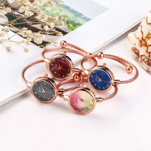 Elegant rose gold cable bracelet quartz watches with crystal markers and vibrant dials