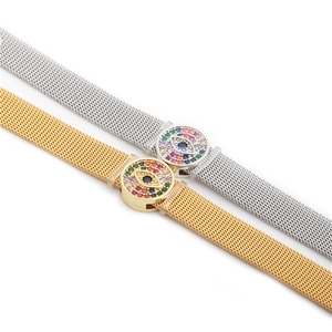 Adjustable 10mm titanium steel evil eye mesh bracelet in gold and silver finish