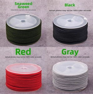 Detailed spool view of 2mm pineapple cord in seaweed green black red and grey colors