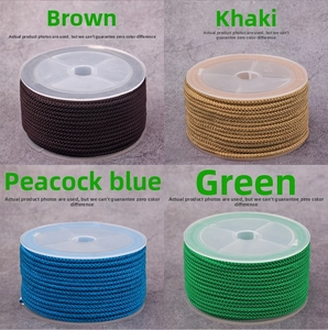 Detailed close-up of 2mm pineapple braided cords in Coffee, Khaki, Blue and Green rolls