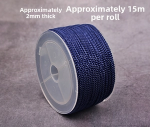 Close-up of 2mm dark blue braided pineapple rope for DIY jewelry on a 15m spool