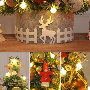 Mini red Christmas tree with felt deer base, stars and elf dolls ornaments for table decor