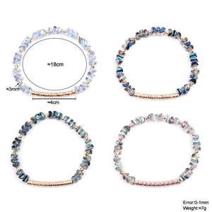 Geometric crystal beaded bracelets with golden textured tubes in four colors