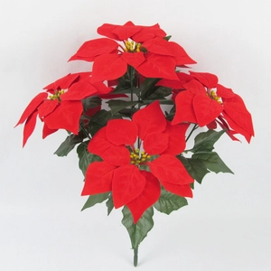 Artificial Christmas Poinsettia flower bouquet with red petals and green leaves