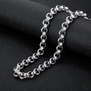 Men Jewelry Necklace And Bracelet 316L Stainless Steel Textured Round Link Industrial Punk Style Streetwear Accessory Silver