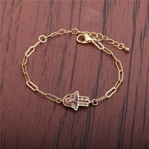 Hiphop Hamsa Evil Eye Cuban bracelet in gold plating with colorful zircon stones