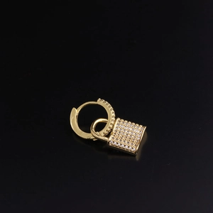 Elegant gold geometric huggie hoop earrings with sparkling zircon padlock pendant